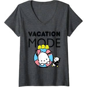 image:imageWomens Pochacco Vacation Mode VNeck TShirtDark Heather Grey