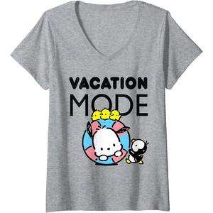 image:imageWomens Pochacco Vacation Mode VNeck TShirtHeather Grey