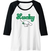 image:imageCinnamoroll Lucky Clover St Patty Day St Patricks Day Raglan Baseball TeeBlackWhite