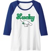 image:imageCinnamoroll Lucky Clover St Patty Day St Patricks Day Raglan Baseball TeeRoyal BlueWhite