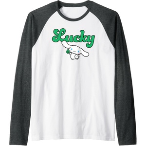 image:imageCinnamoroll Lucky Clover St Patty Day St Patricks Day Raglan Baseball TeeDark Heather GreyWhite
