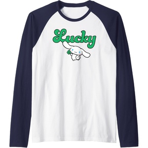 image:imageCinnamoroll Lucky Clover St Patty Day St Patricks Day Raglan Baseball TeeNavy BlueWhite