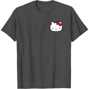 image:imageHello Kitty Front and Back Red Bow Logo Tee Shirt TShirtDark Heather Grey