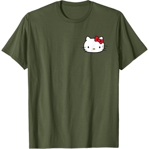 image:imageHello Kitty Front and Back Red Bow Logo Tee Shirt TShirtOlive Green
