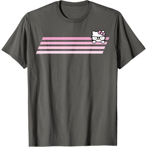 image:imageHello Kitty Nerd Glasses Retro Stripe Tee Shirt TShirtAsphalt Grey