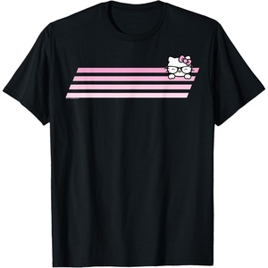 image:imageHello Kitty Nerd Glasses Retro Stripe Tee Shirt TShirtBlack