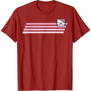 image:imageHello Kitty Nerd Glasses Retro Stripe Tee Shirt TShirtCranberry Red