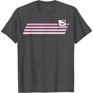 image:imageHello Kitty Nerd Glasses Retro Stripe Tee Shirt TShirtDark Heather Grey