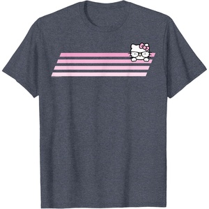 image:imageHello Kitty Nerd Glasses Retro Stripe Tee Shirt TShirtHeather Blue