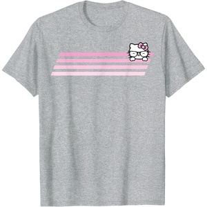 image:imageHello Kitty Nerd Glasses Retro Stripe Tee Shirt TShirtHeather Grey