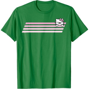 image:imageHello Kitty Nerd Glasses Retro Stripe Tee Shirt TShirtKelly Green