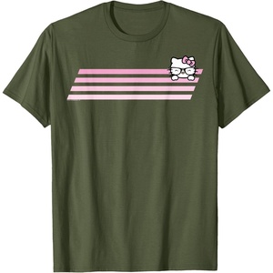 image:imageHello Kitty Nerd Glasses Retro Stripe Tee Shirt TShirtOlive Green