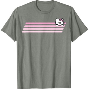 image:imageHello Kitty Nerd Glasses Retro Stripe Tee Shirt TShirtOlive Heather