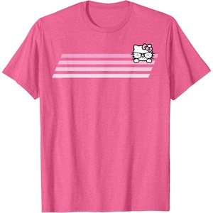 image:imageHello Kitty Nerd Glasses Retro Stripe Tee Shirt TShirtPink Heather