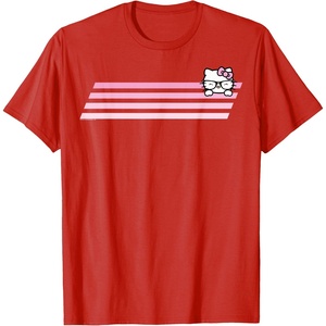 image:imageHello Kitty Nerd Glasses Retro Stripe Tee Shirt TShirtRed