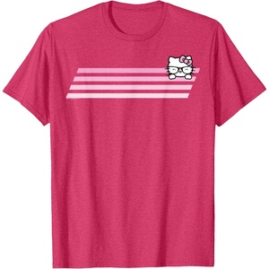 image:imageHello Kitty Nerd Glasses Retro Stripe Tee Shirt TShirtRed Heather