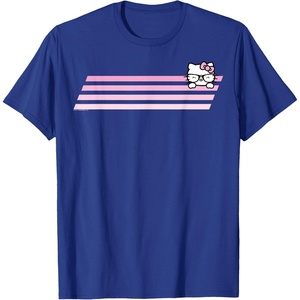 image:imageHello Kitty Nerd Glasses Retro Stripe Tee Shirt TShirtRoyal Blue