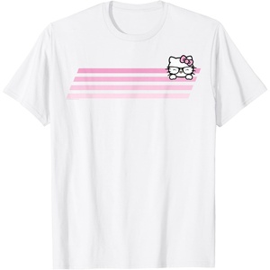 image:imageHello Kitty Nerd Glasses Retro Stripe Tee Shirt TShirtWhite