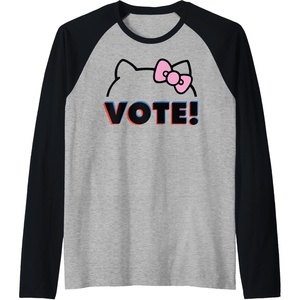 image:imageHello Kitty Vote Bow Outline Raglan Baseball TeeBlackAthletic Heather