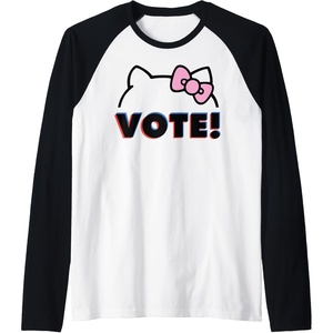 image:imageHello Kitty Vote Bow Outline Raglan Baseball TeeBlackWhite