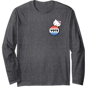 image:imageHello Kitty Vote Button Long Sleeve TShirtDark Heather Grey