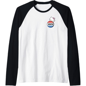 image:imageHello Kitty Vote Button Raglan Baseball TeeBlackWhite