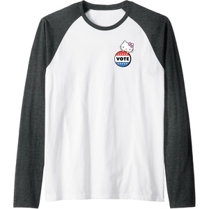 image:imageHello Kitty Vote Button Raglan Baseball TeeDark Heather GreyWhite