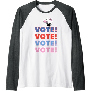 image:imageHello Kitty Vote Cheer Rally Raglan Baseball TeeDark Heather GreyWhite
