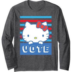 image:imageHello Kitty Vote Stripes Long Sleeve TShirtDark Heather Grey