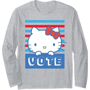 image:imageHello Kitty Vote Stripes Long Sleeve TShirtHeather Grey