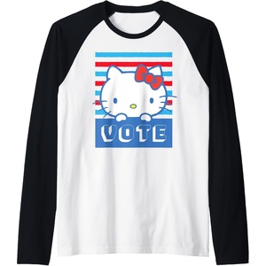 image:imageHello Kitty Vote Stripes Raglan Baseball TeeBlackWhite