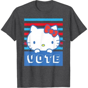 image:imageHello Kitty Vote Stripes TShirtDark Heather Grey