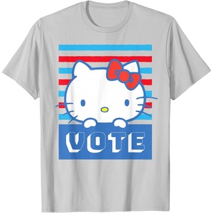 image:imageHello Kitty Vote Stripes TShirtSilver Grey