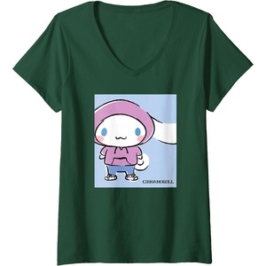 image:imageWomens Cinnamoroll Collection Streetwear Hoodie Print VNeck TShirtDark Green