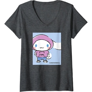 image:imageWomens Cinnamoroll Collection Streetwear Hoodie Print VNeck TShirtDark Heather Grey