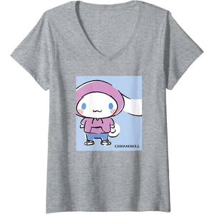 image:imageWomens Cinnamoroll Collection Streetwear Hoodie Print VNeck TShirtHeather Grey