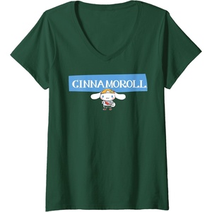 image:imageWomens Cinnamoroll Collection Streetwear Logo VNeck TShirtDark Green