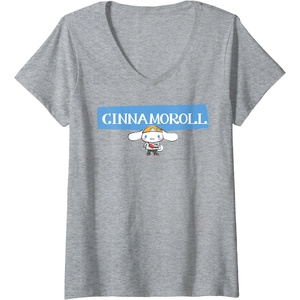 image:imageWomens Cinnamoroll Collection Streetwear Logo VNeck TShirtHeather Grey