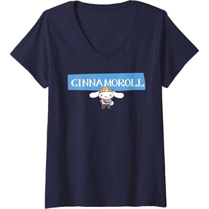 image:imageWomens Cinnamoroll Collection Streetwear Logo VNeck TShirtNavy Blue