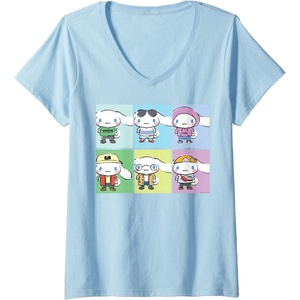 image:imageWomens Cinnamoroll Collection Streetwear Squares VNeck TShirtBaby Blue