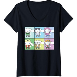 image:imageWomens Cinnamoroll Collection Streetwear Squares VNeck TShirtBlack