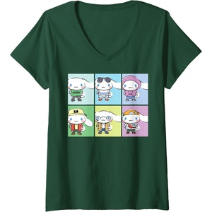 image:imageWomens Cinnamoroll Collection Streetwear Squares VNeck TShirtDark Green