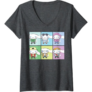 image:imageWomens Cinnamoroll Collection Streetwear Squares VNeck TShirtDark Heather Grey