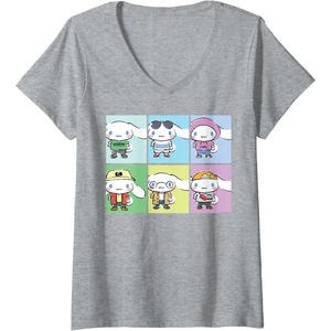 image:imageWomens Cinnamoroll Collection Streetwear Squares VNeck TShirtHeather Grey