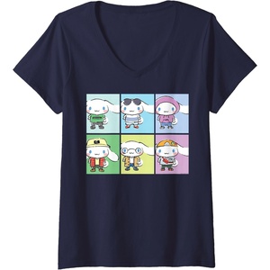 image:imageWomens Cinnamoroll Collection Streetwear Squares VNeck TShirtNavy Blue