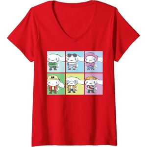 image:imageWomens Cinnamoroll Collection Streetwear Squares VNeck TShirtRed