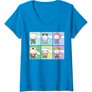 image:imageWomens Cinnamoroll Collection Streetwear Squares VNeck TShirtSapphire Blue