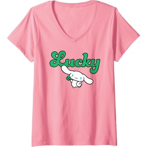 image:imageWomens Cinnamoroll Lucky Clover St Patty Day St Patricks Day VNeck TShirtPink