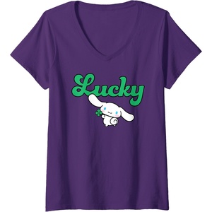 image:imageWomens Cinnamoroll Lucky Clover St Patty Day St Patricks Day VNeck TShirtPurple