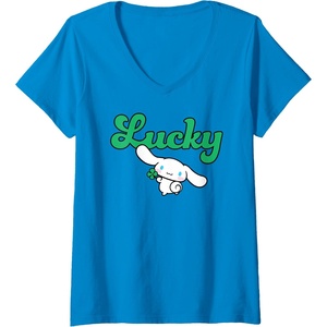 image:imageWomens Cinnamoroll Lucky Clover St Patty Day St Patricks Day VNeck TShirtSapphire Blue